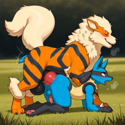all_fours anal anal_penetration animal_genitalia animal_penis anthro balls bestiality big_balls big_penis black_body black_fur blue_body bodily_fluids breath_cloud canine_genitalia canine_penis claws duo eyes_closed feral fur genital_fluids genitals hair hand_spike huge_balls huge_penis knot large_penetration leaking_precum male male/male motion_lines multicolored_body multicolored_fur open_mouth orange_body orange_fur pawpads penetration penis precum red_eyes size_difference tan_body tan_hair toe_claws tongue tongue_out gertgrg nintendo pokemon arcanine canid canine generation_1_pokemon generation_4_pokemon lucario mammal pokemon_(species) hi_res