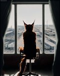 anthro chair depression desolate domestic_cat felid feline felis furniture izzerwat_(director) maine_coon male mammal muted_colors rear_view ruins sitting solo window