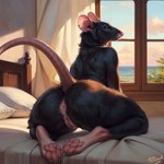 anthro anus bed bedroom bedroom_eyes big_ass claws female fluffy furniture genitals kaceyk mammal murid murine narrowed_eyes pawpads paws pussy rat rodent seductive solo thick_thighs toe_claws