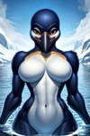 abs anthro athletic athletic_female beak breasts female navel nude solo water birdovo avian bird penguin hi_res