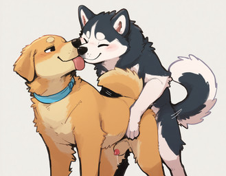 anal anal_penetration anatomically_correct anatomically_correct_genitalia anatomically_correct_penis animal_genitalia animal_penis balls barely_visible_genitalia black_body black_fur blue_collar blush bodily_fluids collar doggystyle dripping duo eyebrows face_lick feral feral_on_feral fluffy fluffy_tail from_behind_position fur genital_fluids genitals humping leaking_precum licking male male/male motion_lines mouth_closed multicolored_body multicolored_fur neck_tuft penetration penis penis_tip precum precum_drip sex sheath tail tan_body tan_fur tongue tongue_out tuft white_body white_fur yellow_balls yellow_body yellow_fur seam_(director) bird_dog canid canine canis domestic_dog golden_retriever hunting_dog husky mammal nordic_sled_dog retriever spitz