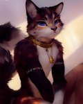 1:1 2023 anthro blauesreh blue_eyes blush cat_nose collar collar_only felid feline felis fur jewelry light lighting looking_at_viewer male mammal multicolored_body multicolored_fur nude portrait shaded simple_background solo