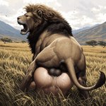 anal anal_penetration balls bestiality bodily_fluids cum deep_penetration duo feral genital_fluids genitals male male/male outdoor_nudity outdoor_sex outside penetration piledriver_position rear_view savanna sex hyperion felid human lion mammal pantherine hi_res