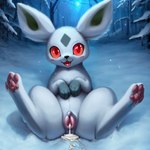 1:1 animal_genitalia animal_pussy blue_body blush bodily_fluids canine_genitalia canine_pussy colored cum cum_in_pussy cum_inside cum_on_ground dadio23 detailed detailed_background digitigrade eeveelution female feral fluffy_ears fur generation_2_pokemon generation_4_pokemon genital_fluids genitals glaceon glistening glistening_eyes hi_res leaking_cum mammal outdoors outside pawpads paws plant pokemon_(species) pussy red_eyes snow snow_on_branches solo spade sun tree umbreon