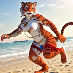 anthro female intersex intersex/female lixiucun solo felid mammal pantherine tiger animated short_playtime webm