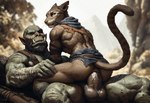 anal anal_penetration anthro clothed clothing cowgirl_position duo from_front_position male male/male on_bottom on_top partially_clothed penetration raised_(disambiguation) sex hyperion felid humanoid khajiit mammal orc tail