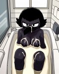 angry_eyes anthro bathroom bathtub beak black_body black_eyes black_hair black_skin bodily_fluids breasts cum cum_bath cum_on_beak cum_on_breasts cum_on_self dark_nipples disney ducktales ducktales_(2017) excessive_cum excessive_genital_fluids eyeliner female frown furrowed_brow genital_fluids hair makeup nipples non-mammal_nipples nude partially_submerged short_hair solo cloud9999 inspector_tezuka avian bird corvid corvus_(genus) crow oscine passerine hi_res portrait three-quarter_portrait