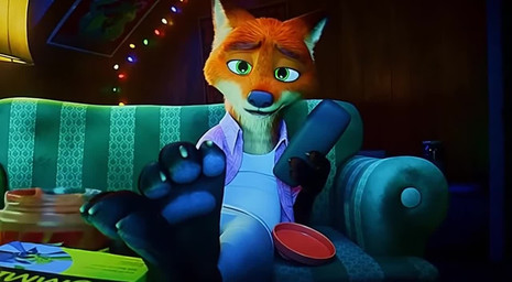 3_toes anthro close-up clothing feet foot_focus fur furniture male multicolored_body on_sofa sitting sitting_on_sofa sofa solo toes shut_up_and_watch disney zootopia nick_wilde canid canine fox mammal animated short_playtime webm