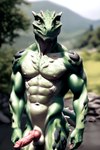 absurd_res animal_genitalia animal_penis anthro argonian balls bumblebee95 canine_genitalia canine_penis detailed_background erection genitals hi_res knot looking_at_viewer male muscular nipples non-mammal_balls non-mammal_nipples penis realistic scalie solo standing vein veiny_penis