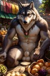 animal_genitalia anthro balls building casual_nudity chair fur furniture genitals house male nipples nude on_chair plant sheath sitting sitting_on_chair solo ulfur5605 canid canine canis mammal wolf hi_res