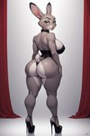 anthro big_breasts big_butt breasts butt clothing collar female footwear high_heels looking_at_viewer looking_back looking_back_at_viewer solo thick_thighs killawatt judy_hopps lagomorph leporid mammal rabbit hi_res