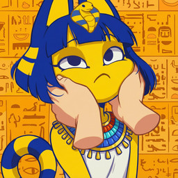 accessory anthro blue_eyes blue_hair blue_markings clothing collar curled_tail detailed_background disembodied_hand dot_eyes dress egyptian egyptian_clothing eyebrows eyelashes female female_anthro frown fur gold_(metal) gold_jewelry hair hair_accessory half-closed_eyes hand_on_cheek hand_on_face head_grab headgear headwear hieroglyphics human_hands jewelry light_body light_skin looking_at_another looking_at_partner looking_up_at_another looking_up_at_partner male_human markings narrowed_eyes ring_(marking) ringtail scowl short_hair solo tail_markings white_clothing white_dress yellow_body yellow_fur anonymous_director animal_crossing nintendo ankha_(animal_crossing) domestic_cat felid feline felis human mammal reptile scalie snake hi_res shaded