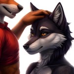 absurd_res anthro canid canine canis cuddling duo fox hi_res love male male/male mammal petting scratch twinklespark vulpine wolf