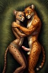 anthro babeyax715 black_spots cheetah countershading cuddling duo ear_piercing ear_ring embrace erection eyes_closed felid feline female fur genitals grass hi_res looking_at_viewer lying male male/female mammal nude on_side penis piercing plant ring_piercing sleeping spots spotted_body spotted_fur white_body white_countershading yellow_body yellow_fur