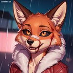 anthro blood bodily_fluids female fur fur_coat looking_up multicolored_body multicolored_fur outside path raining solo two_tone_body two_tone_fur leyendas_arts alice_the_vixen canid canine fox mammal meme