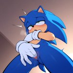 andromorph anthro blush bodily_fluids clothing fingering fingering_self genital_fluids genitals gloves handwear intersex low-angle_view masturbation moan pussy pussy_juice solo sonic_the_hedgehog_(series) vaginal vaginal_fingering onevice sonic_the_hedgehog eulipotyphlan hedgehog mammal hi_res