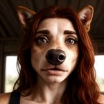 anthro black_nose canid canine canis close-up domestic_dog female freckles girlswithsnouts hair hi_res mammal portrait red_hair solo