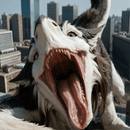 anthro bodily_fluids city city_background cityscape dripping drooling female front_view fur imminent_vore looking_at_viewer macro male mouth_shot open_mouth realistic realistic_fur saliva saliva_drip saliva_on_tongue saliva_string sharp_teeth solo teeth throat vore white_body white_fur aurugy sergal animated