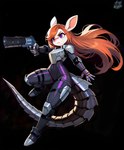 action_pose anthro armor auburn_hair black_background clothed clothing cybernetic_arm cybernetic_limb cybernetics digit_ring female fingers fur gun hair handgun holding_gun holding_object holding_ranged_weapon holding_weapon jewelry long_hair machine orange_hair pose purple_eyes ranged_weapon ring simple_background skinsuit solo tail tight_clothing weapon wedding_ring white_body white_fur thebigbradwulf jolene_(thebigbradwulf) armadillo cyborg humanoid hybrid mammal xenarthran digital_media_(artwork) hi_res