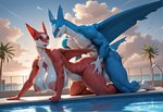 anthro balls big_breasts bodily_fluids breasts cloud cum cum_drip cum_in_pussy cum_inside dripping duo female genital_fluids genitals male male/female open_mouth palm_tree palms plant pool poolside sunrise swimming_pool tree wings matt3985_(director) phazon generation_3_pokemon latias latios legendary_pokemon pokemon_(species) hi_res