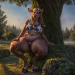 anthro big_butt braided_hair butt female hair harrystash hooves overweight solo solo_focus thick_thighs