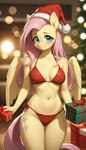 anthro bikini christmas_clothing clothing female gift solo swimwear tricksterfox fluttershy_(mlp) equid equine horse mammal pony absurd_res hi_res