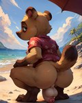 animal_crossing anthro anus backsack balls beach big_penis bottomless butt clothed clothing crouching genitals male nipples penis presenting presenting_hindquarters sea seaside shirt sky slightly_chubby solo topwear water styx343 tom_nook_(animal_crossing) canid canine mammal raccoon_dog tanuki hi_res