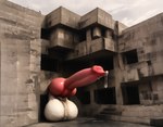 abandoned_building animal_genitalia animal_penis anthro anticipation balls big_balls big_knot big_penis bodily_fluids brutalist_architecture building canine_penis concrete disembodied disembodied_balls disembodied_penis dripping fur genital_fluids genitals huge_balls huge_knot huge_penis hyper hyper_balls hyper_genitalia hyper_penis knot male outside penis precum precum_drip public public_nudity public_use realistic sheath solo surrealism what_has_science_done white_body white_fur white_sky 7oxytron