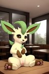 3_toes blush brown_body brown_eyes brown_fur brown_nose brown_sclera detailed_background digitigrade eeveelution feet female feral fur furniture generation_4_pokemon genitals green_body green_fur hi_res inside leafeon mammal nude null_(director) open_mouth pawpads paws pink_pawpads pink_pussy pokemon_(species) pussy quadruped sitting sitting_on_table solo spread_legs spreading table tan_body tan_fur toes whatthefuckisoatmeal window