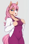 anthro blue_eyes clothing female hair pink_hair solo undressing yiff-ai equid equine horse mammal flat_colors portrait