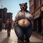 anthro clothed clothing elderly_female female navel overweight solo jfurryart605 mammal ursid animated webm