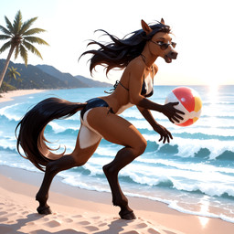 5_fingers anthro ball beach beach_ball bikini black_hair breasts brown_body brown_fur butt clothed clothing day detailed_background eyewear female fingers fur hair holding_object hooves inflatable long_hair open_mouth outside palm_tree plant sand sea seaside sky smile solo standing sunglasses swimwear tail tree water crashbandit equid equine horse mammal comfyui_(software) digital_media_(artwork) nai-diffusion-4-full_(model) prompt_metainfo yiffinhell_(model)