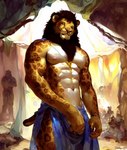 abs anthro areola attempted_signature clothed clothing felid leopard lion male mammal muscular muscular_anthro muscular_male nipples pantherine solo tahlia_(director) topless