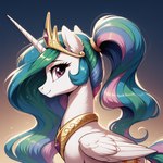 crown cutie_mark eyelashes female fur hair horn jewelry looking_at_viewer mane necklace ponytail purple_eyes simple_background smile smiling_at_viewer solo white_body white_fur wings paleluna friendship_is_magic my_little_pony princess_celestia_(mlp) equid equine horse mammal pony winged_unicorn hi_res