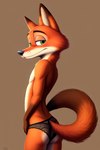 anthro blush butt clothing disney fur green_eyes looking_at_viewer looking_back male panties presenting raised_tail side_view simple_background smile smiling_at_viewer solo underwear zootopia angry_puppy nick_wilde canid canine fox mammal