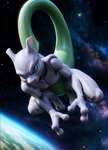 ambiguous_gender anthro floating generation_1_pokemon green_eyes hi_res humanoid legendary_pokemon long_tail mewtwo pokemon_(species) solo space stablexai