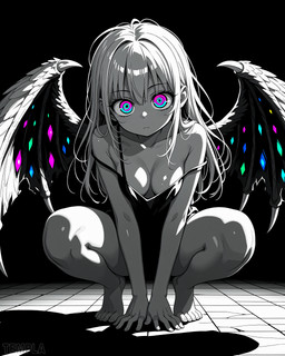 black_background breasts cleavage clothed clothing female floor gargoyle_squat gem hypnotic_eyes simple_background solo talons tile tile_floor wings templa_(director) demon humanoid colorful hi_res icon