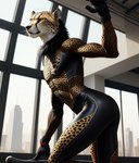 anthro butt cheetah clothing felid feline femboy gym hi_res leggings legwear male mammal solo tease tight_clothing