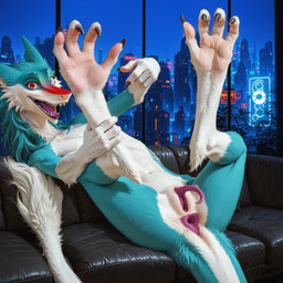 4_fingers 4_toes anthro anus biped blue_body blue_fur butt city city_background cityscape claws clitoral_hood clitoris countershading crossgender detailed_anus detailed_background feet female fingers foot_focus foot_grab fur furniture genitals gesture hair happy inside leg_tuft legs_up looking_at_viewer lying mtf_crossgender multicolored_body nude on_back on_sofa open_mouth pawpads paws plant pointing pointing_at_self prehensile_clitoral_hood presenting presenting_anus presenting_hindquarters presenting_pussy purple_body purple_fur pussy sharp_teeth sofa soles solo spread_legs spread_toes spreading tail tail_anus tail_tuft teeth toe_claws toes tongue tuft two_tone_body white_body white_fur window denatural sparkz_(sergalbutt) mammal sergal 3d_(artwork) absurd_res detailed digital_media_(artwork) hi_res