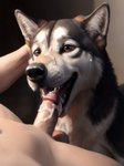 absurd_res ambiguous_gender balls bestiality black_body black_fur black_nose blurred_background bodily_fluids brown_eyes canid canine canis cum cum_in_mouth cum_inside cum_on_face cum_on_penis cumshot cumshot_in_mouth domestic_dog duo ejaculation erection excessive_cum excessive_genital_fluids fellatio feral fur genital_fluids genitals hand_on_head hi_res human human_on_feral humanoid_genitalia humanoid_penis husky inner_ear_fluff interspecies looking_at_another looking_at_partner male male/ambiguous male_on_feral mammal navel nordic_sled_dog open_mouth open_smile oral penile penis sex shuffur simple_background smile spitz tongue tuft whisker_spots whiskers white_body white_fur