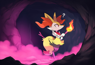 anthro aphrodisiac ascot cave clothing female fog fur pheromones solo torch yellow_body yellow_fur stressedout nintendo pokemon braixen generation_6_pokemon pokemon_(species)