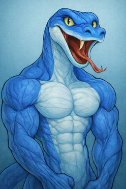 abs anthro athletic athletic_anthro athletic_male biceps blue_body male muscular muscular_anthro muscular_arms muscular_male nude open_mouth pecs ripped_muscles smile solo standing tail tongue tongue_out triceps veiny_muscles aianthros disney zootopia gary_de'snake reptile scalie snake absurd_res hi_res
