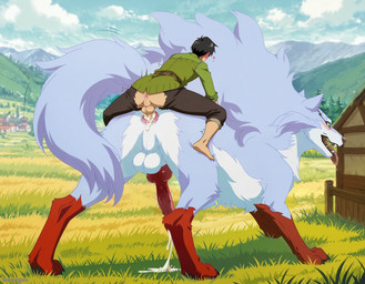 <3 all_fours anal anal_penetration anatomically_correct anatomically_correct_genitalia animal_genitalia animal_penis anime_style anus aroused balls bestiality big_balls big_penis blue_body blue_eyes blue_fur bodily_fluids bottomwear breath brown_bottomwear brown_clothing brown_pants canine_genitalia canine_penis claws clothing cum cum_drip cum_in_ass cum_inside day detailed_background dripping duo ejaculation erection fangs feral feral_penetrated fluffy fluffy_balls fluffy_fur fluffy_tail footwear from_behind_position fur furry_body genital_fluids genitals gloves_(marking) grass grass_field grassland green_clothing green_shirt green_topwear grey_body grey_fur human_on_feral human_on_male human_on_top human_penetrating human_penetrating_feral human_penetrating_male interspecies knot larger_feral larger_male leaking_cum light looking_at_another looking_pleasured lying lying_on_another male male/male male_feral male_on_human male_penetrated markings medieval medieval_background multicolored_body mythology neck_tuft open_mouth outside panting pants pawpads paws penetration penis pink_anus plant presenting presenting_balls presenting_penis rear_view red_pawpads red_penis sex shaking sharp_teeth sheath sheath_tuft shirt shocked shrub size_difference smaller_human smaller_male smaller_on_top tail teeth throbbing_penis tongue tongue_out topwear trembling tuft two_tone_body village georgus campfire_cooking_in_another_world_with_my_absurd_skill fel_(fenrir) mukoda_tsuyoshi canid canine human mammal mythological_creature hi_res