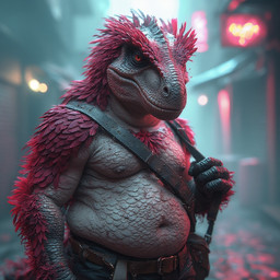anthro balding belt blurred_background male middle-aged overweight overweight_male satchel shirtless_male solo dracozaroff dinosaur dromaeosaurid reptile scalie theropod velociraptor
