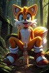 anal anal_masturbation anal_penetration anthro dildo dildo_sitting erection forest forest_background forest_path front_view fur genitals green_eyes happy large_penetration light light_beam male masturbation multi_tail nature nature_background orange_body orange_fur outside_sex penetration penis plant sex_toy small_penis solo squat sunbeam sunlight tongue tongue_out tree two_tone_tail white_body white_fur woods director_fauxpika sega sonic_the_hedgehog_(series) miles_prower canid canine fox mammal