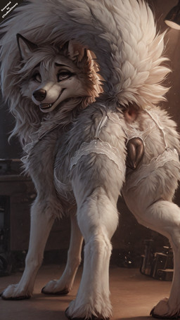 animal_genitalia animal_pussy anus canine_genitalia canine_pussy clothing female feral fur genitals lingerie looking_at_viewer plump_labia pussy solo white_body white_fur chase_summerfield canid canine canis mammal wolf absurd_res hi_res