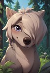 black_nose blush eyelashes female feral forest looking_at_viewer outdoors plant solo tree foxlover7796 lilly_(alpha_and_omega) canid canine canis mammal wolf hi_res portrait