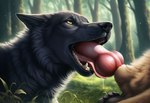 absurd_res ambiguous_gender anatomically_correct anatomically_correct_genitalia animal_genitalia animal_penis ball_fondling balls bodily_fluids canid canine canine_penis canis claws close-up detailed detailed_background detailed_fur director_firewolf drooling duo fangs feral feral_on_feral fondling forest genitals grass hi_res knot looking_at_another looking_pleasured male mammal novelai open_mouth oral oral_penetration paws penetration penis penis_on_tongue plant pony_diffusion_(model) realistic realistic_fur saliva sex sheath toe_claws tongue tongue_out tree wolf