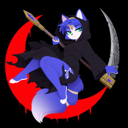 anthro breasts female markings melee_weapon polearm scythe solo tribal tribal_markings weapon anonymous_director nintendo star_fox krystal_(star_fox) canid canine fox mammal hi_res