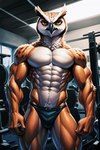 abs anthro athletic beak biceps deltoids feathers gym male muscular muscular_anthro muscular_male pecs ripped_muscles solo triceps veiny_muscles birdovo avian bird bubo_(genus) owl true_owl hi_res